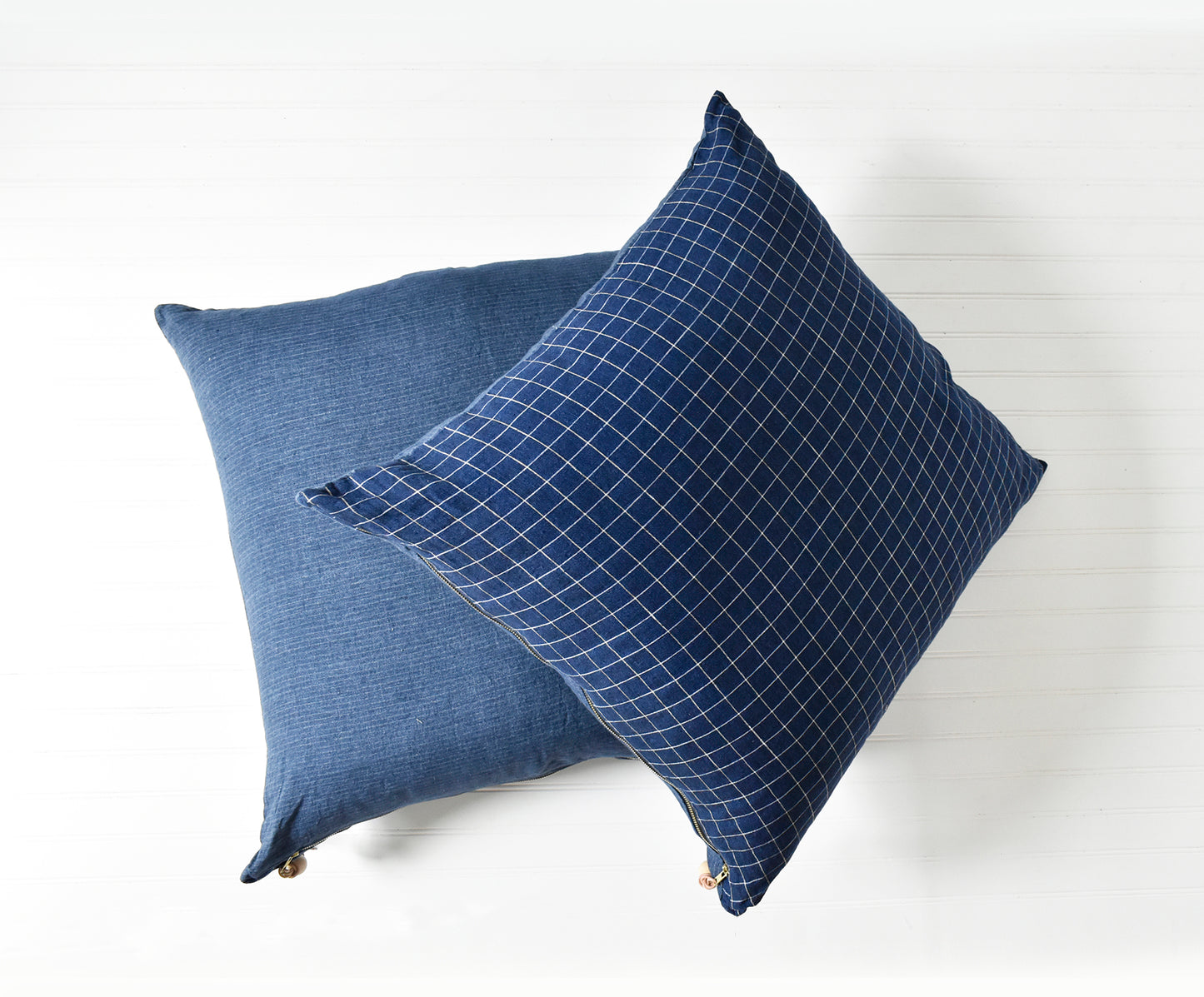 Double-Sided Plaid & Stripe Linen Pillow