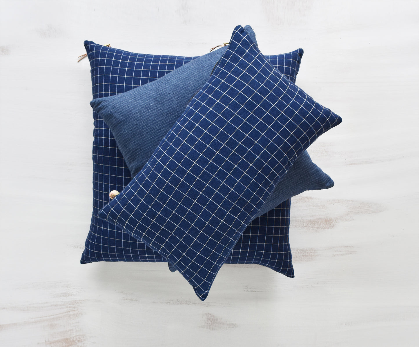Double-Sided Plaid & Stripe Linen Pillow