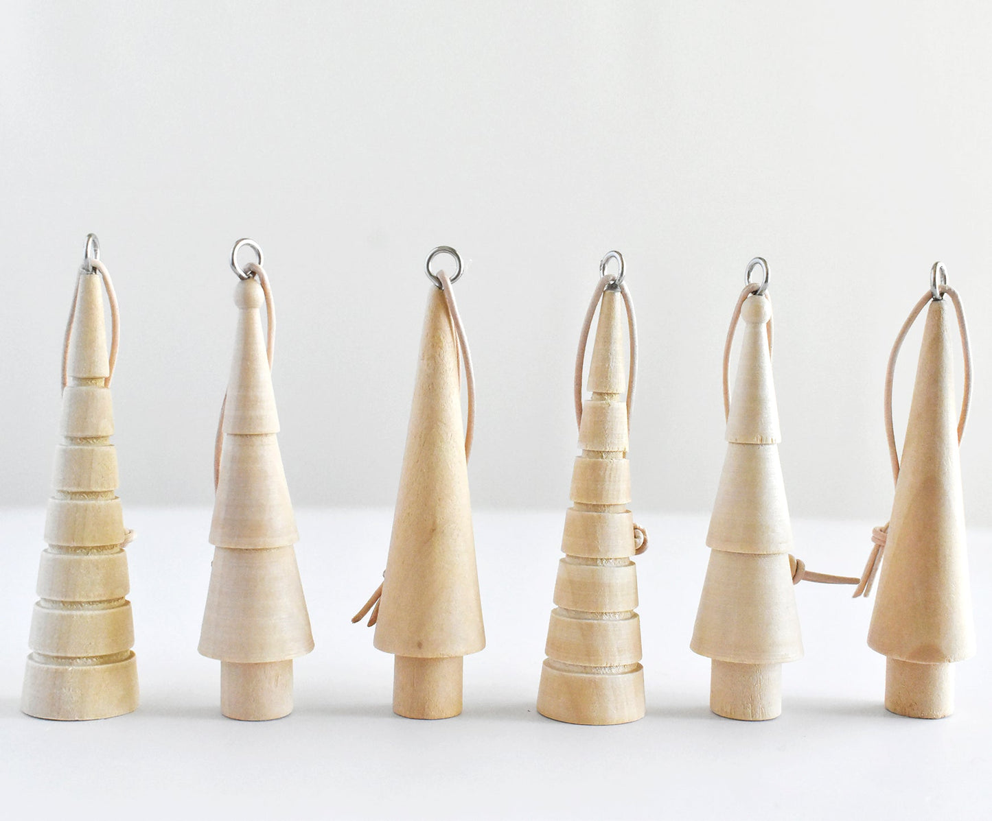 Family of Wooden Trees Ornaments - Set of 6