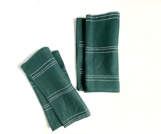 Green dots Linen Napkins - Deep green- Set of 2 - celina mancurti - napkins - -Hand Printed