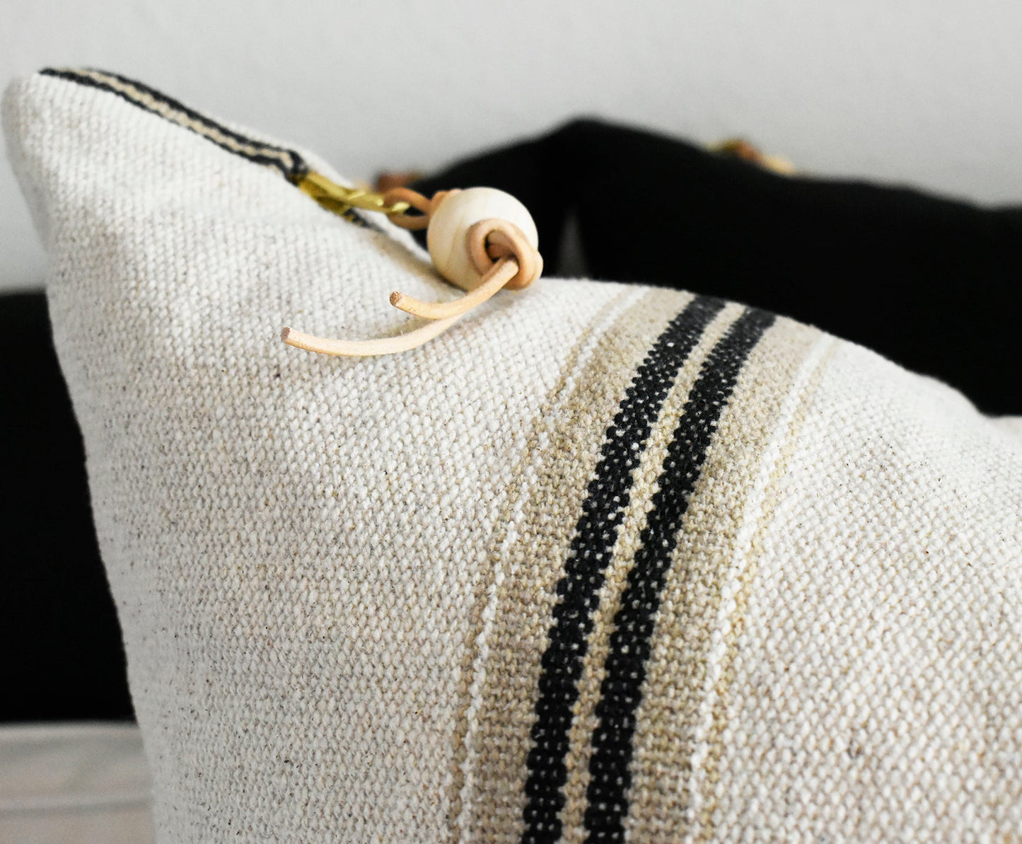 Heavy Linen Pillow with Black Stripes