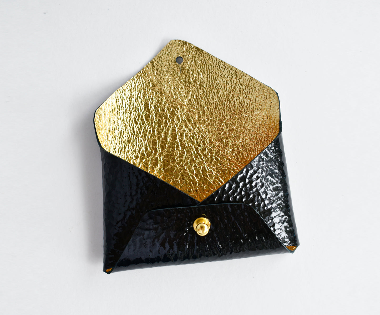 Leather Card Holder- Black & Gold inside