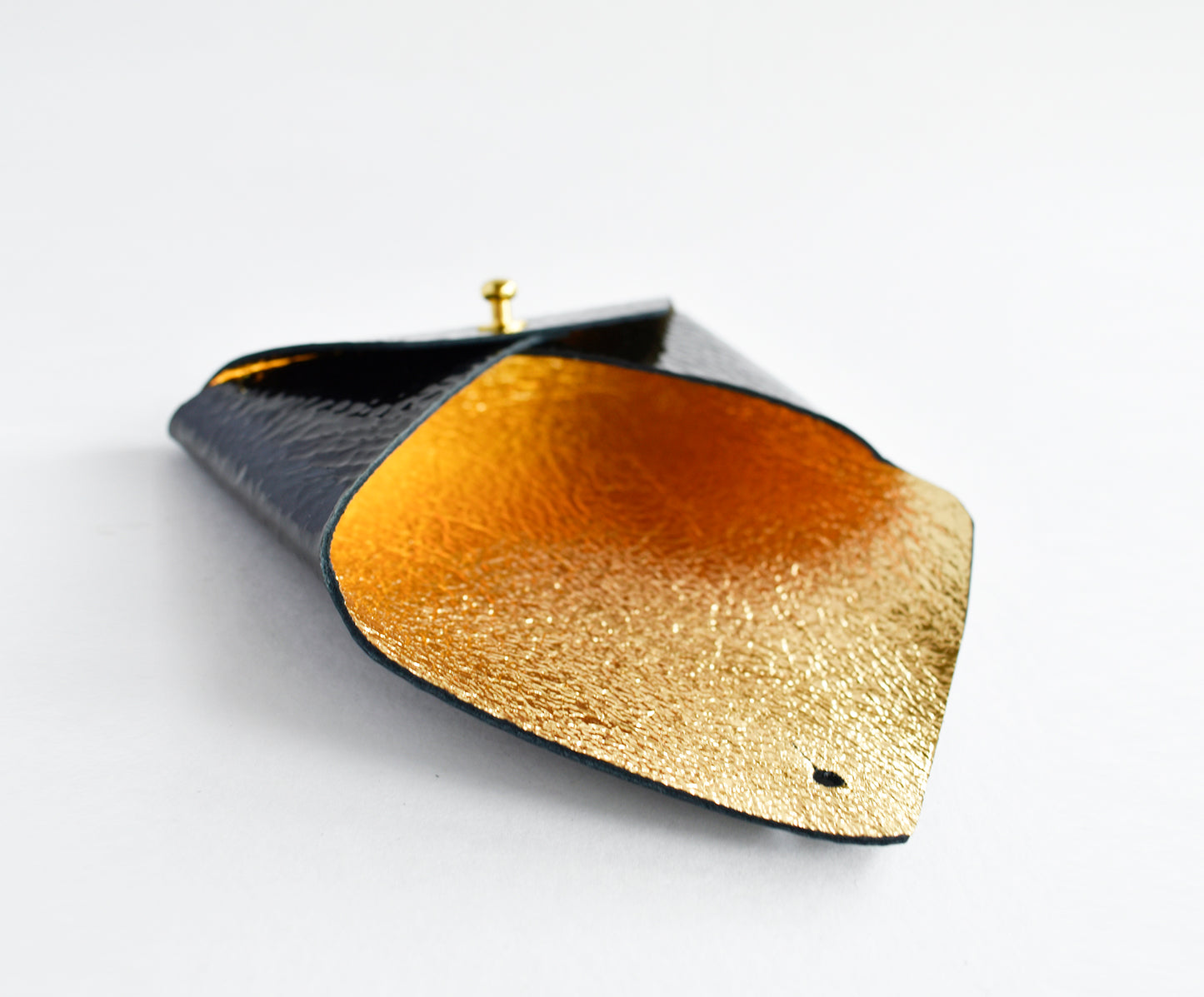 Leather Card Holder- Black & Gold inside