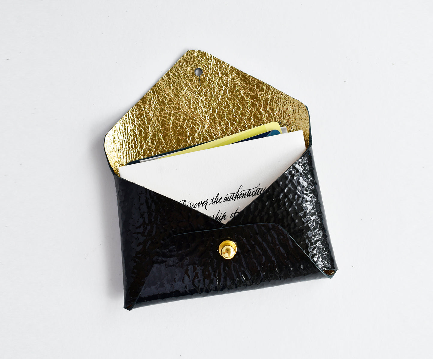 Leather Card Holder- Black & Gold inside