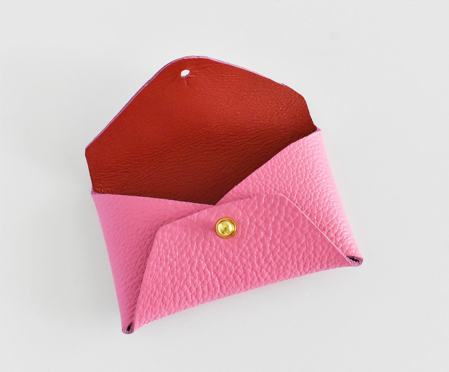 Leather Card Holder- Pink & Red Inside