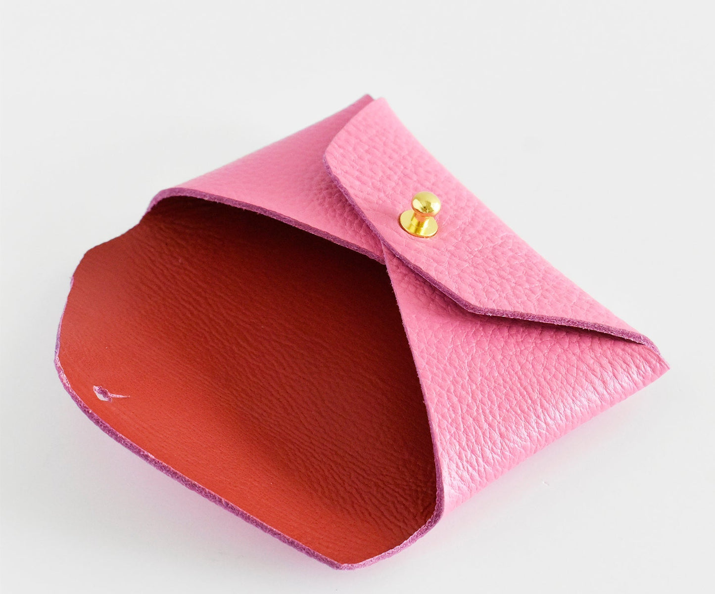 Leather Card Holder- Pink & Red Inside