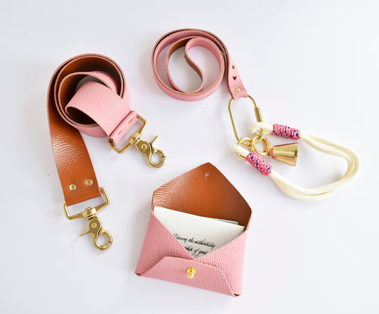Leather Card Holder- Rose/Caramel