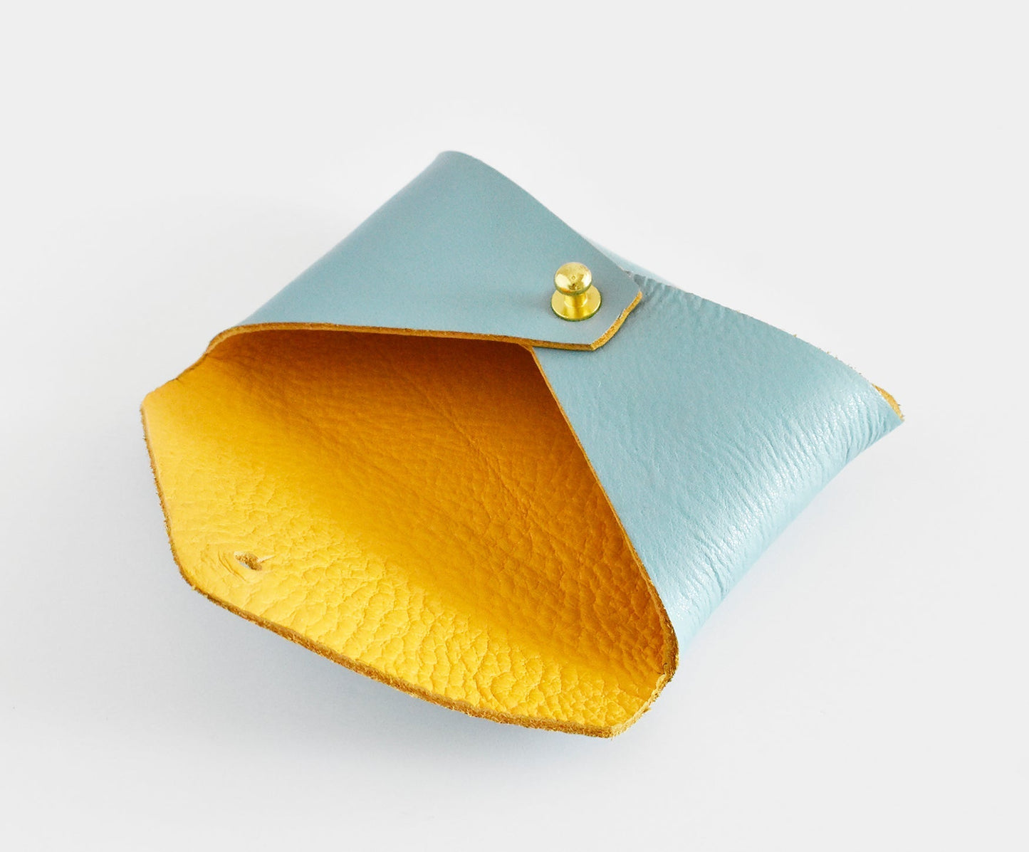 Leather Card Holder- Turquoise & Mustard Inside