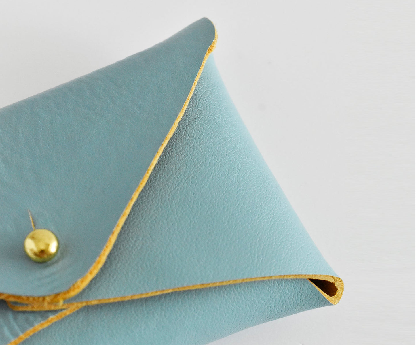 Leather Card Holder- Turquoise & Mustard Inside