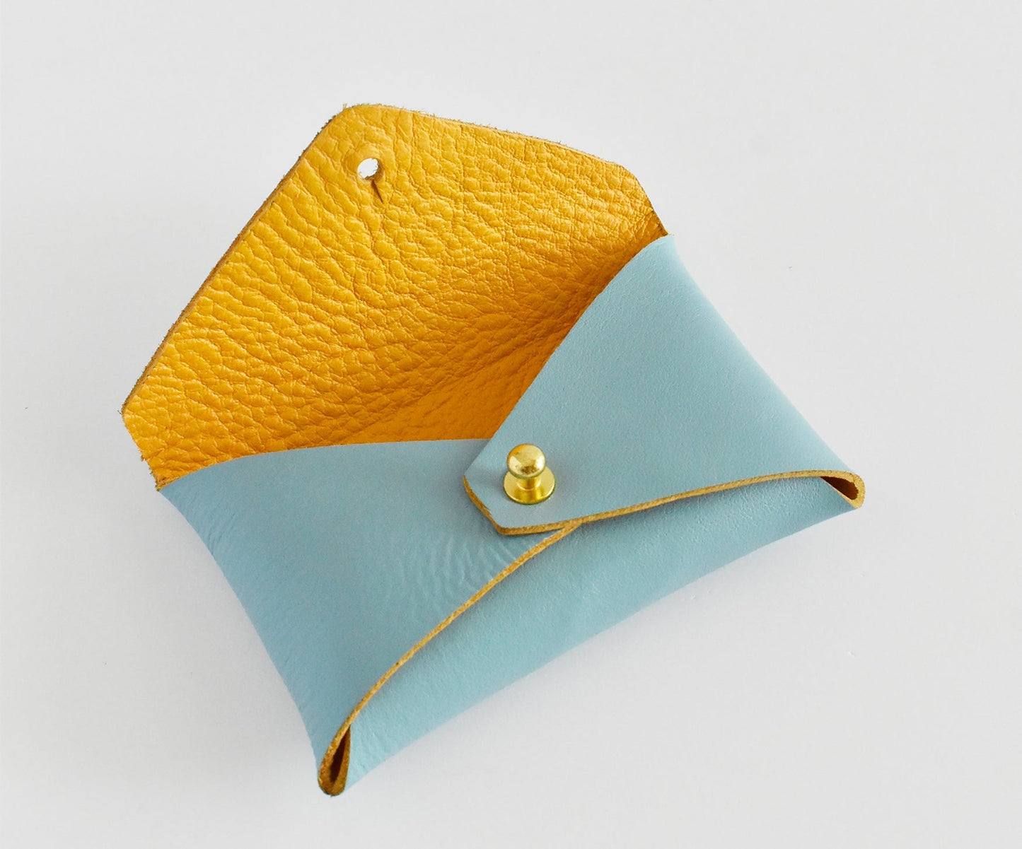 Leather Card Holder- Turquoise & Mustard Inside