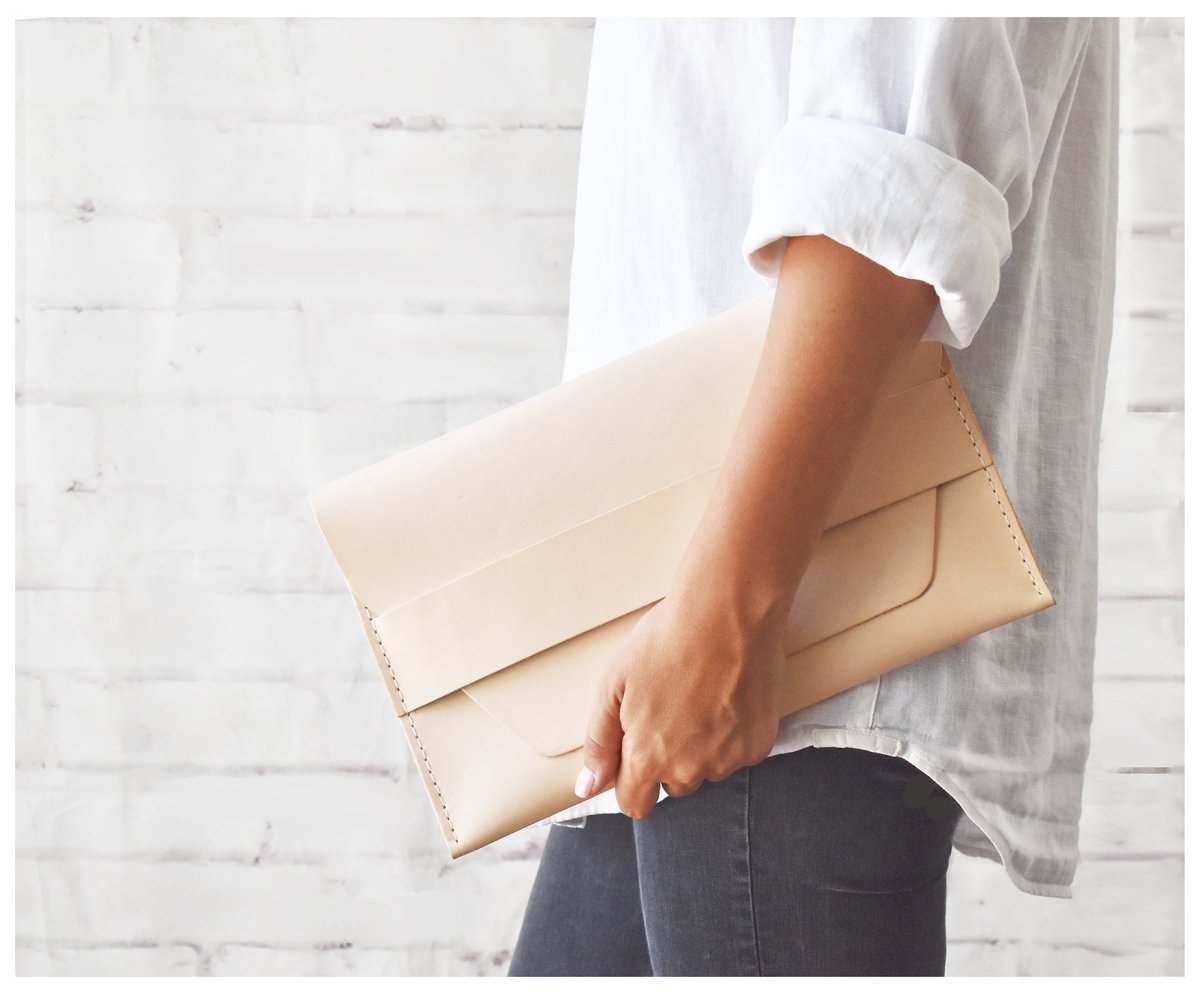 Leather Clutch - Tan - celina mancurti - Clutch - -Leather