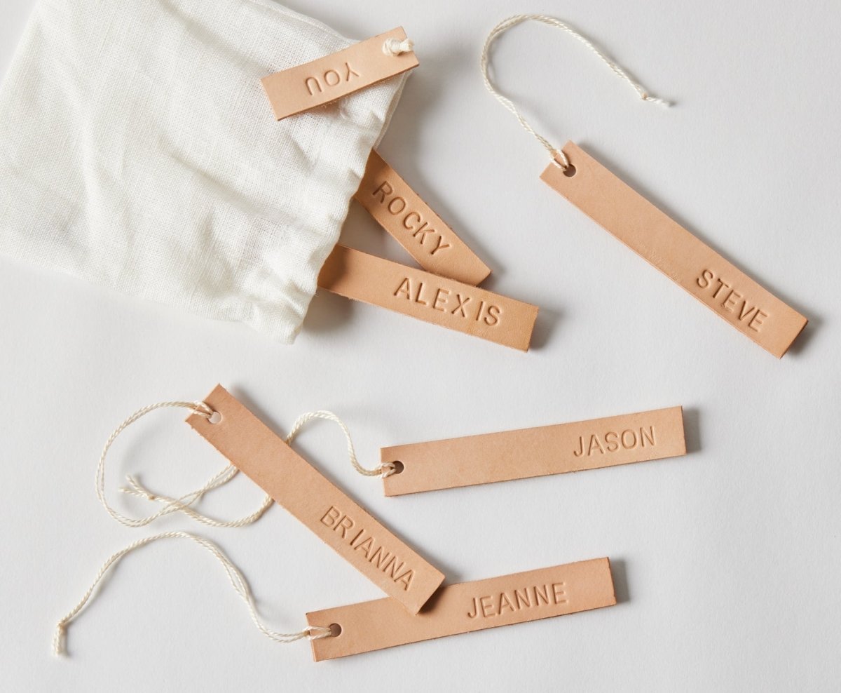 Leather Gift Tags -Set of 6 - celina mancurti - gift tags - Monogrammed - -hand pressed