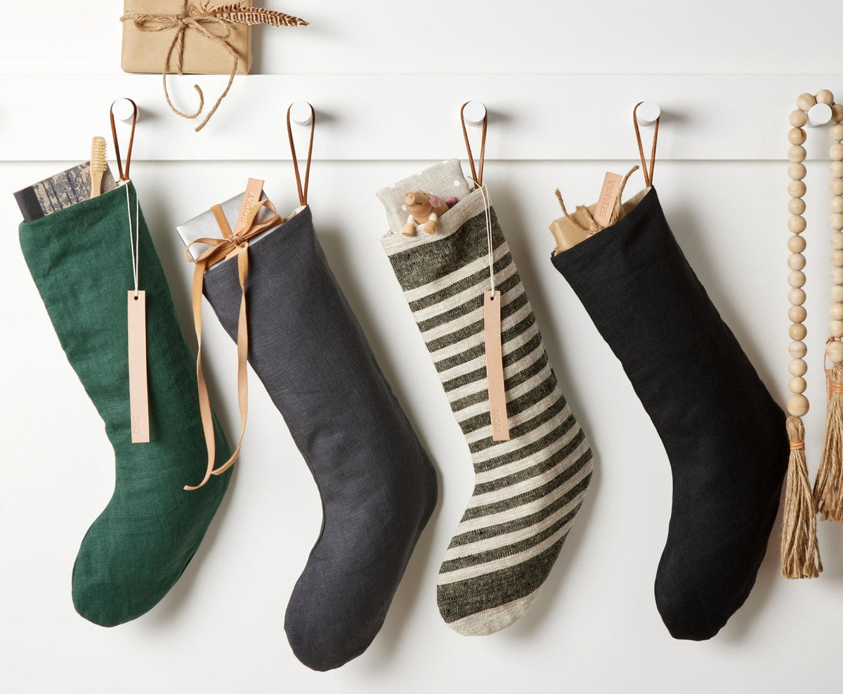 Personalized Linen Stocking - celina mancurti - Christmas stocking - Grey -Customized Word -Personalized Stockings