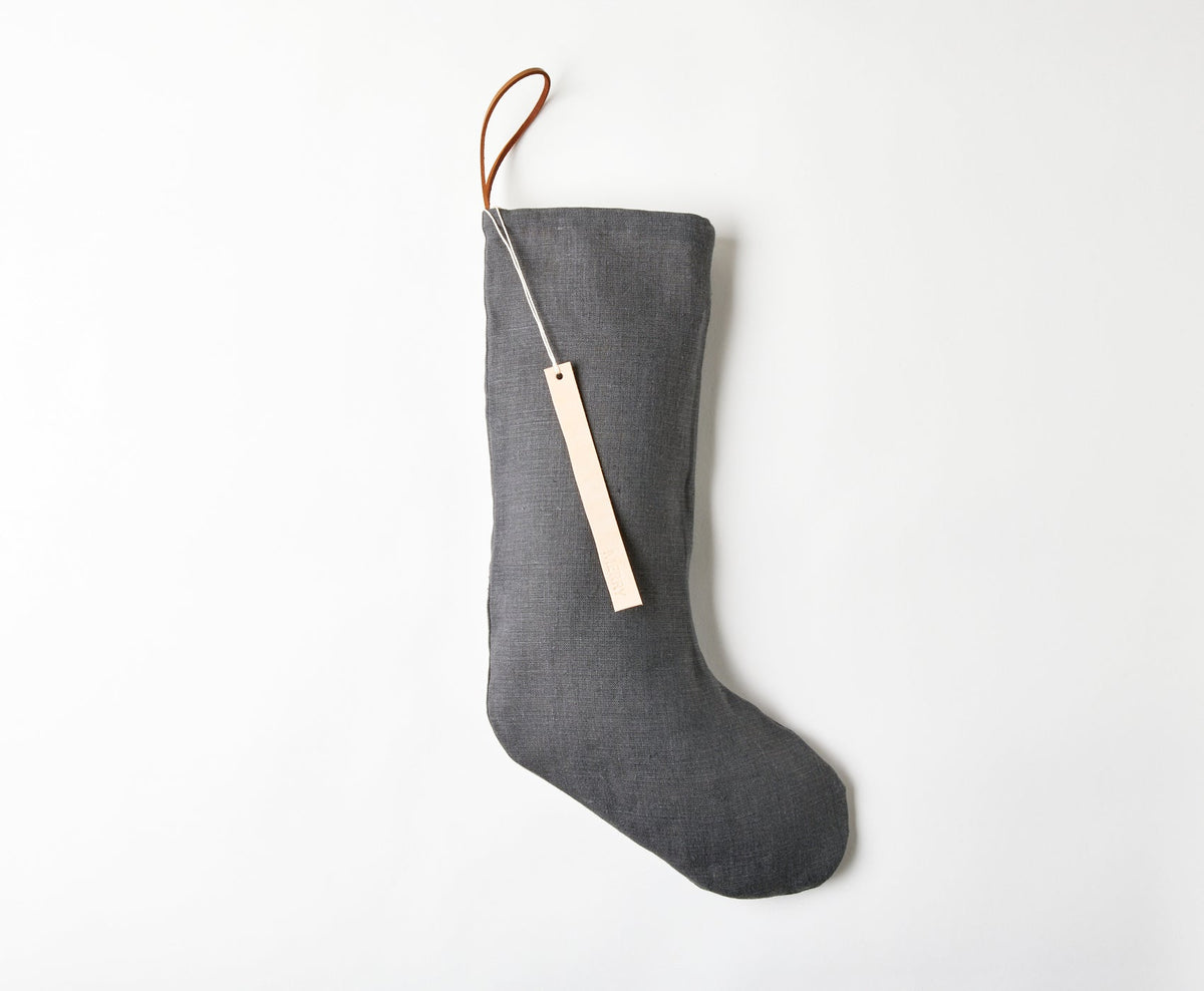 Personalized Linen Stocking - celina mancurti - Christmas stocking - Grey -Plain- No Leather Tag -Personalized Stockings