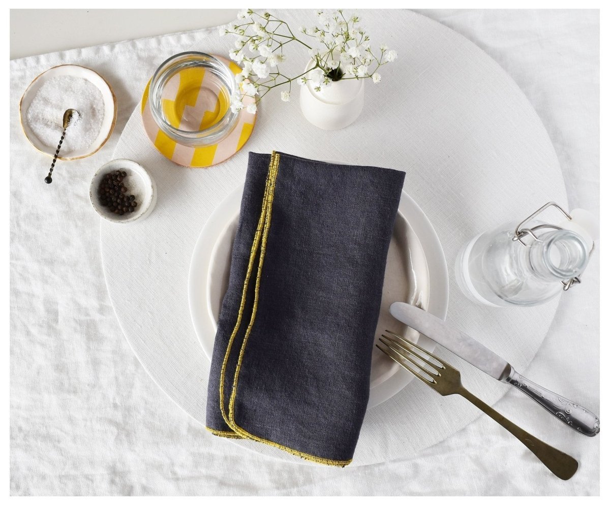 Linen Napkin with colored stitching - celina mancurti - napkins - Grey - -many colors