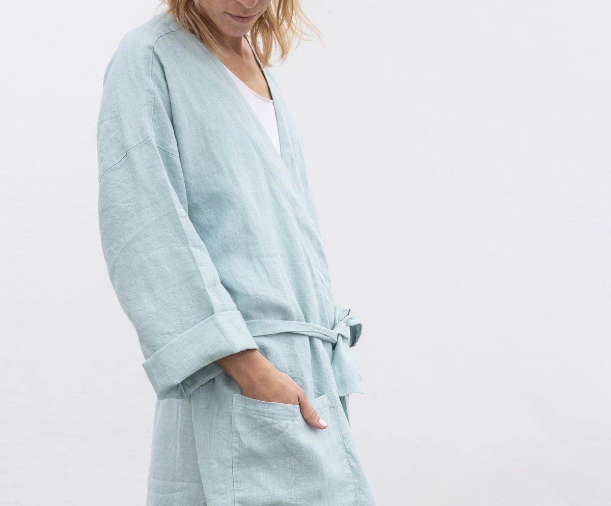 Linen Robe - Unisex - celina mancurti - robe - Soft Mint - -One Size Fits All