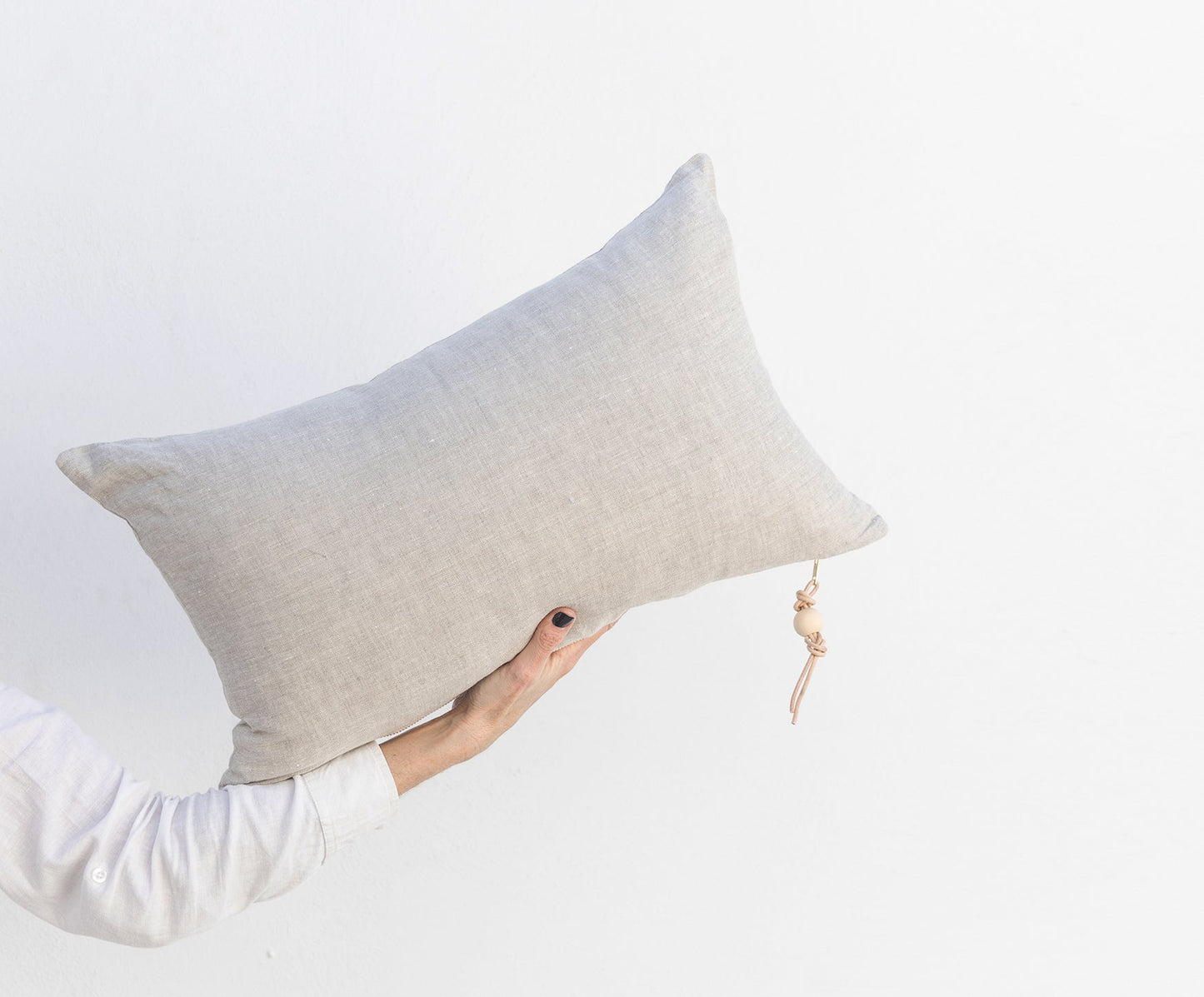 Lumbar Linen Pillow - Oatmeal - celina mancurti - pillow - Cover + Insert - -Hand embroidered