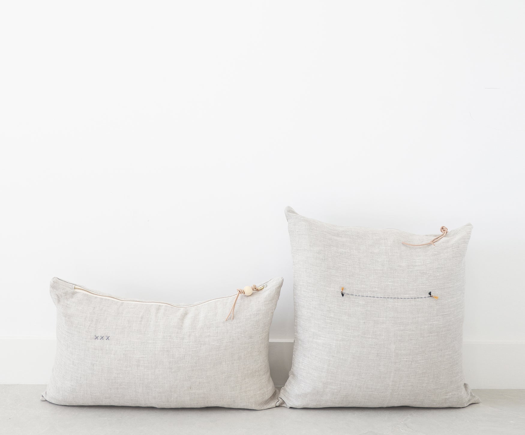 Lumbar Linen Pillow - Oatmeal - celina mancurti - pillow - Cover + Insert - -Hand embroidered