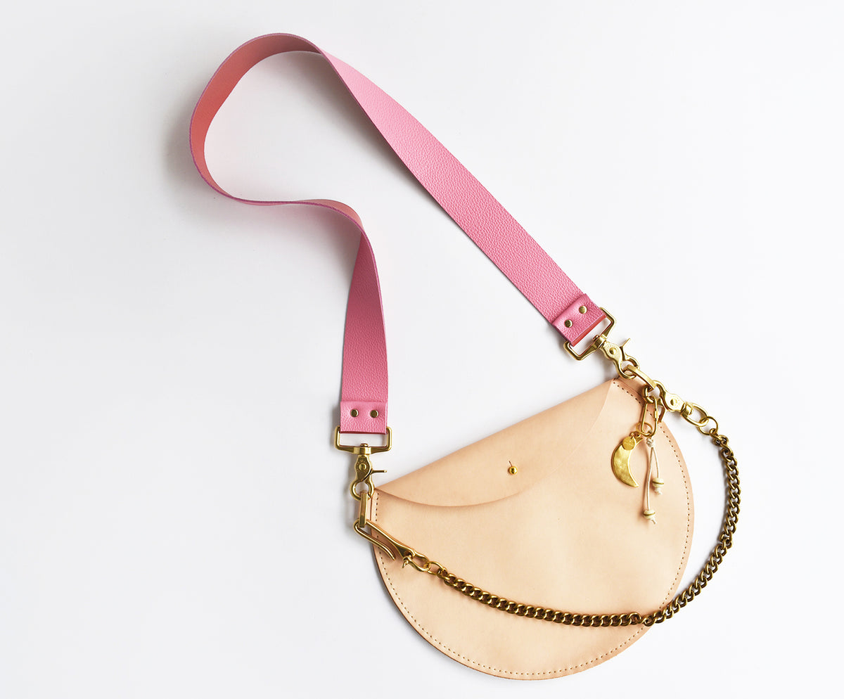 Luna Leather Bag- Pink Strap