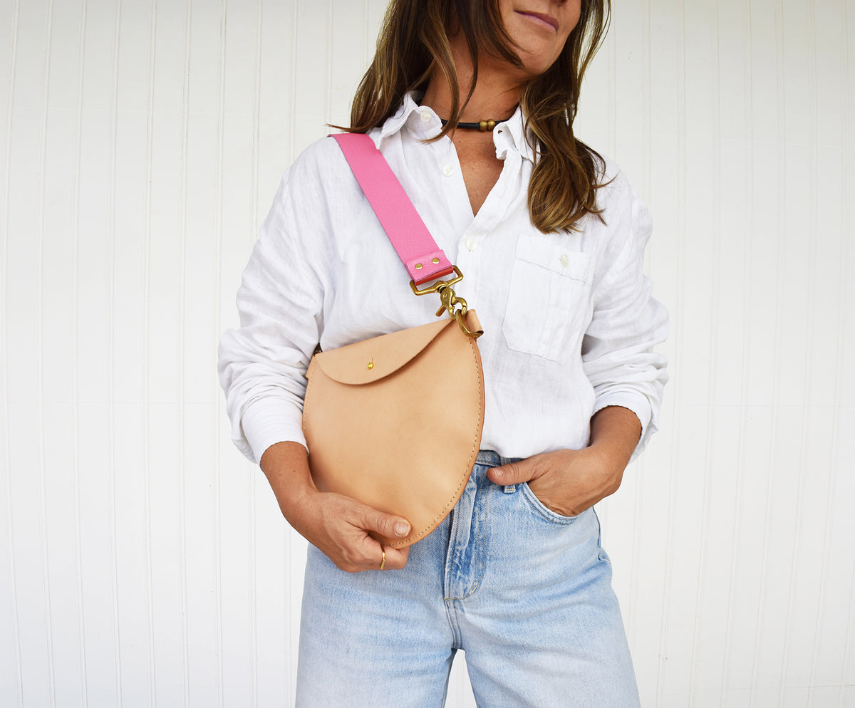 Luna Leather Bag- Pink Strap