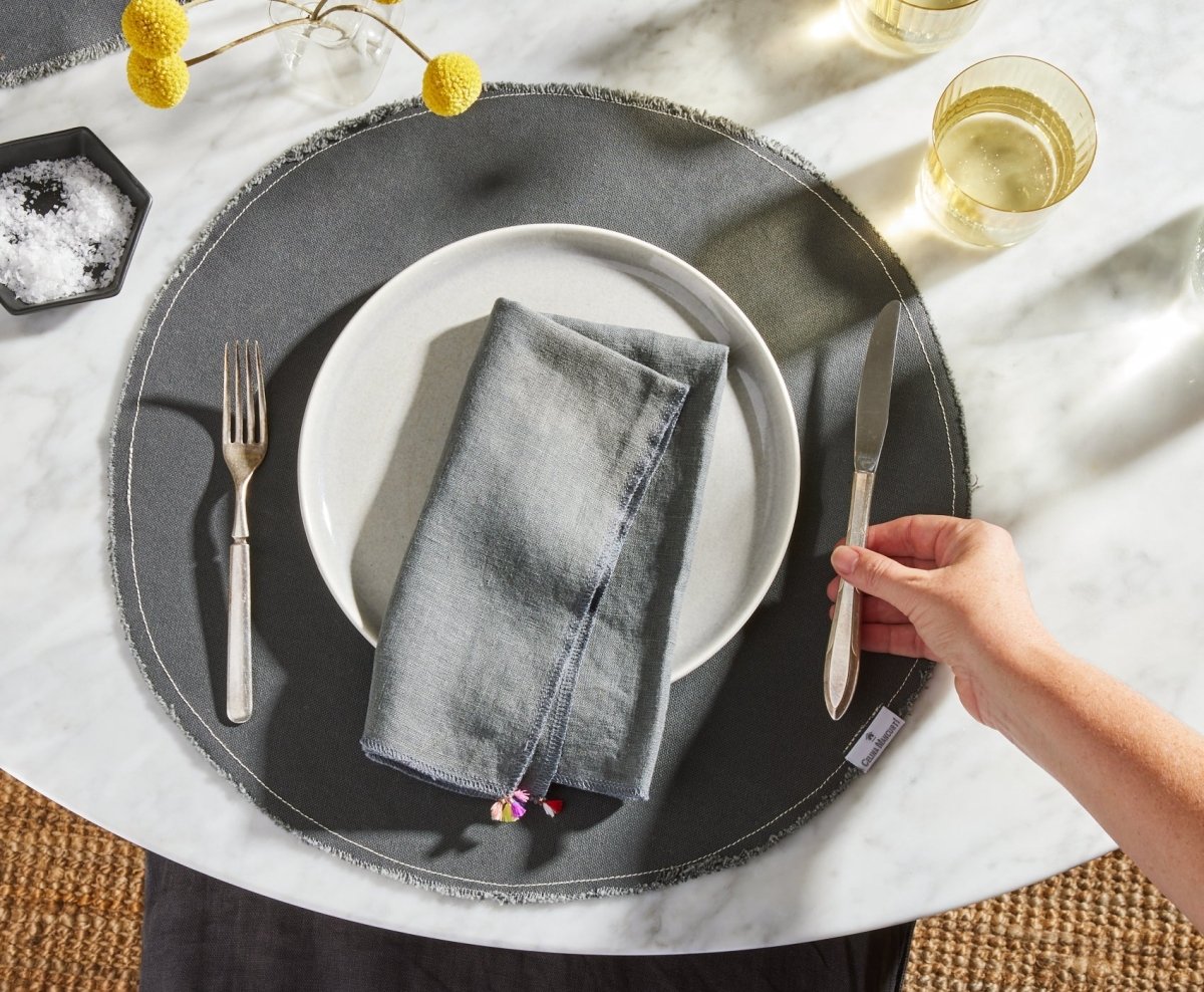 Mini Tassels Linen Napkins - Gray - celina mancurti - napkins - -set of 2
