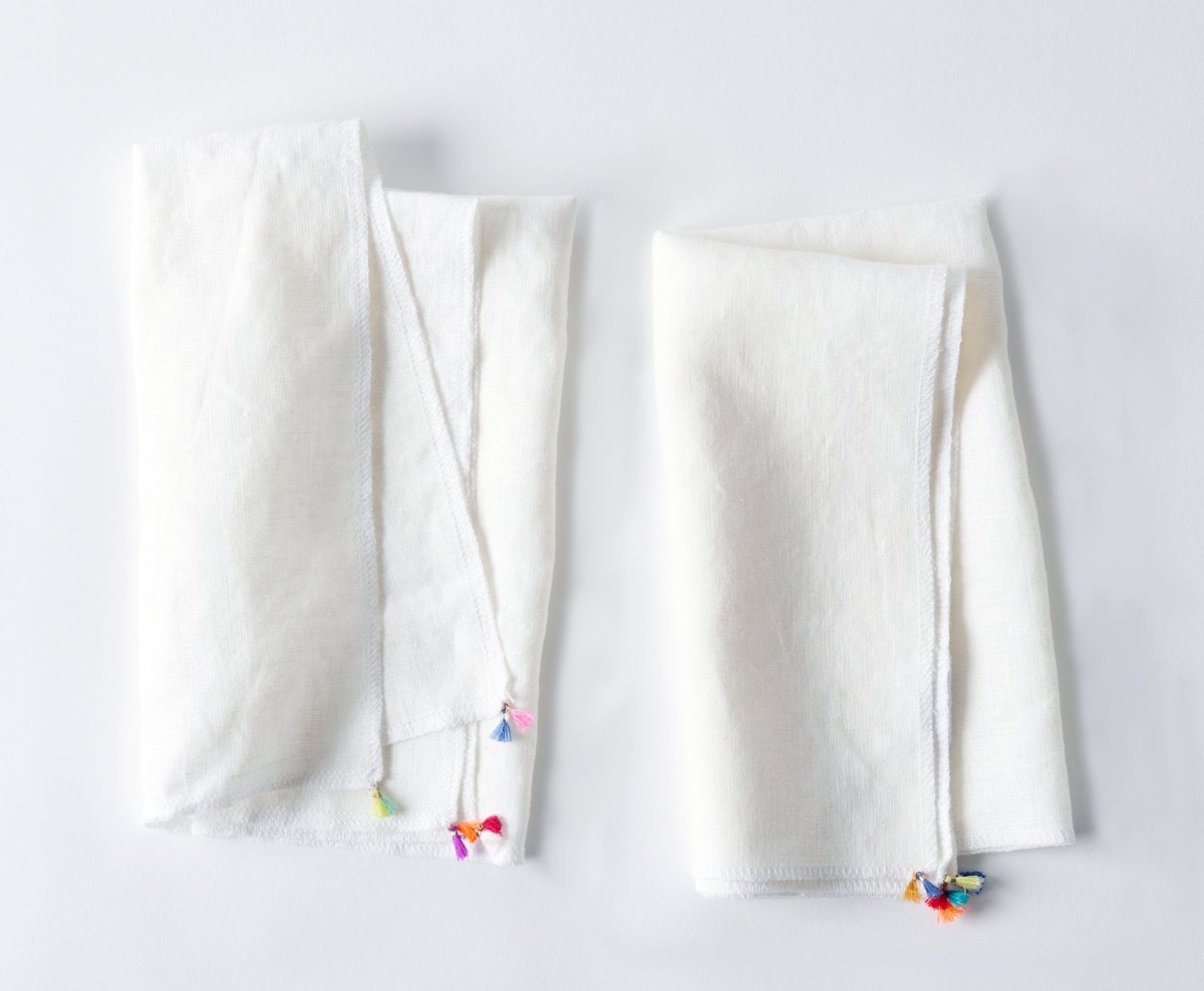 Mini Tassels Linen Napkins - Off White - celina mancurti - napkins - -set of 2