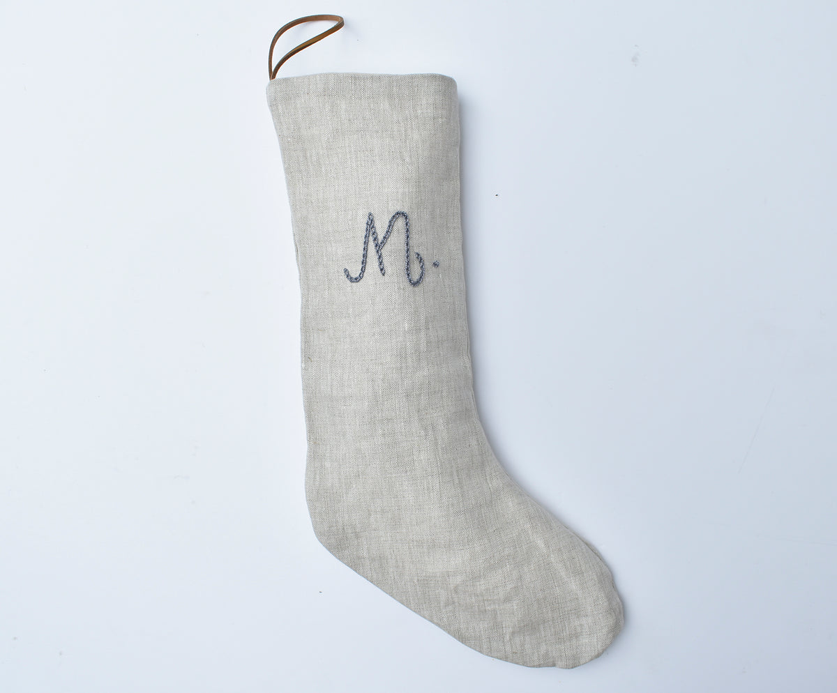 Monogrammed Linen Stocking - Oatmeal, Ivory, Mustard