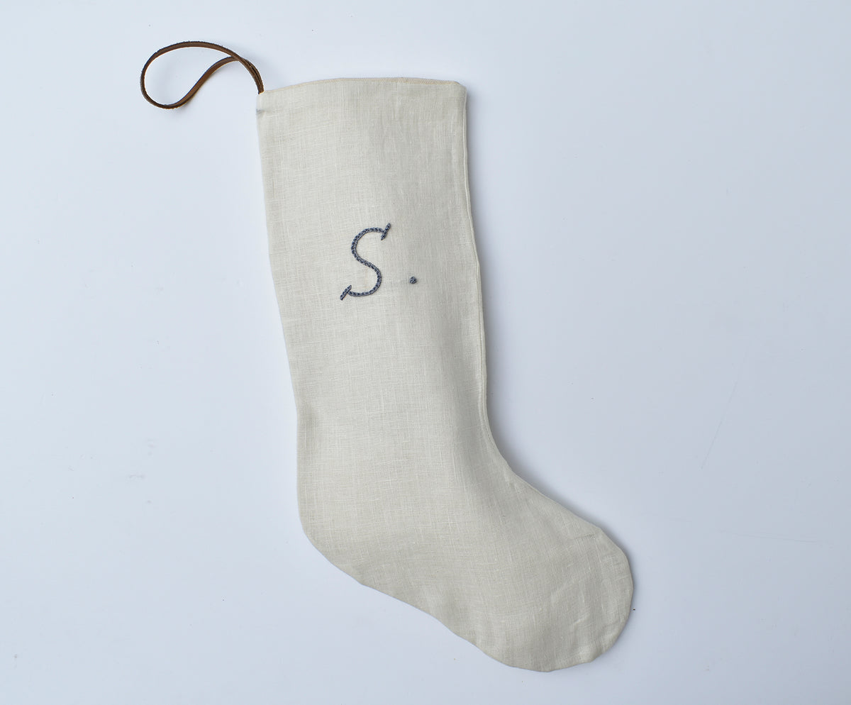 Monogrammed Linen Stocking - Oatmeal, Ivory, Mustard