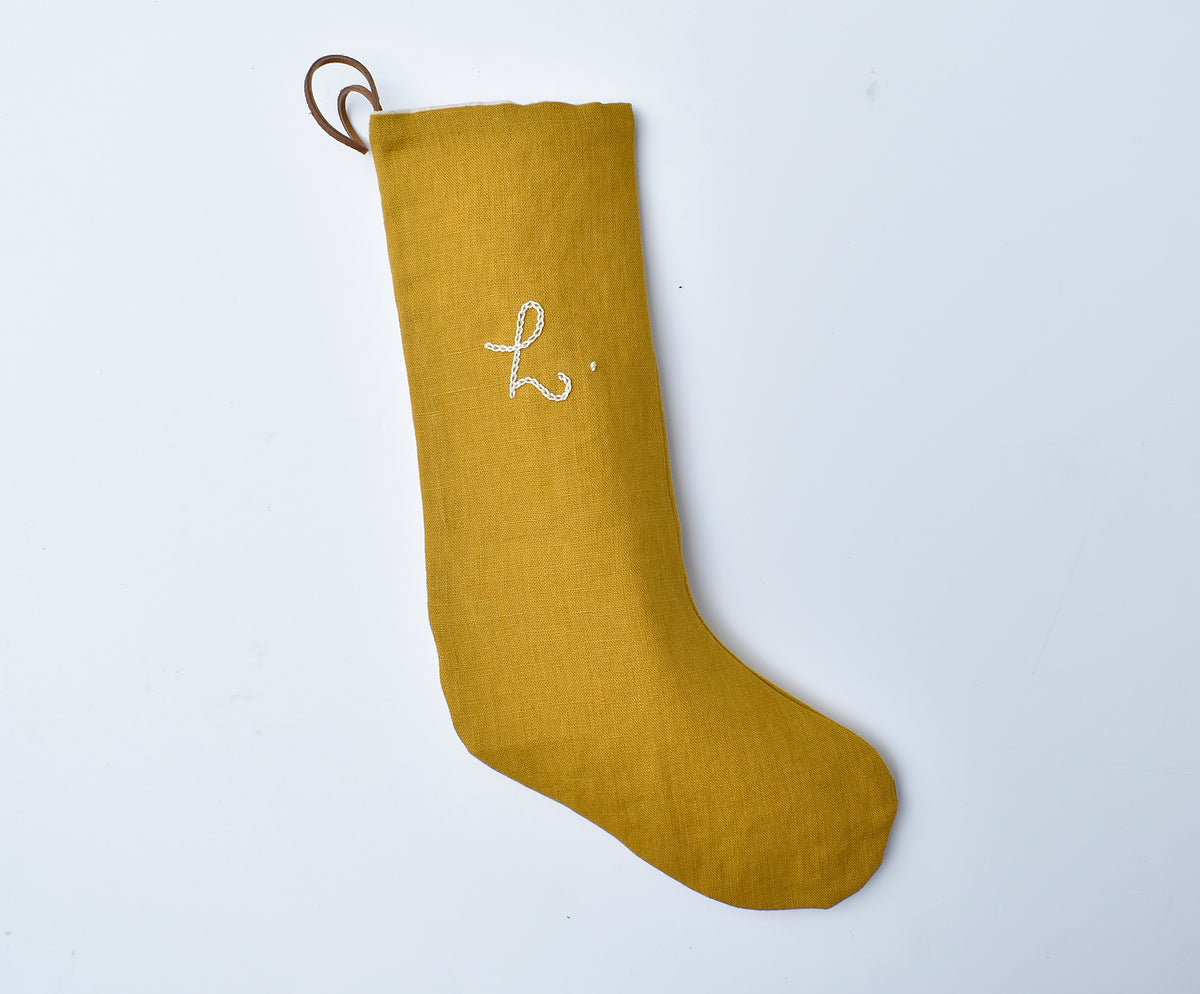 Monogrammed Linen Stocking - Oatmeal, Ivory, Mustard