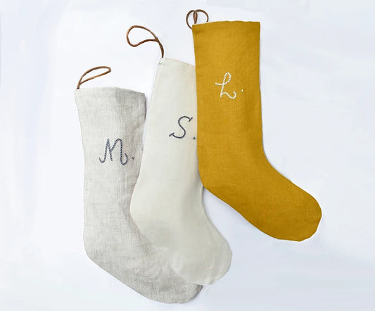 Monogrammed Linen Stocking - Oatmeal, Ivory, Mustard