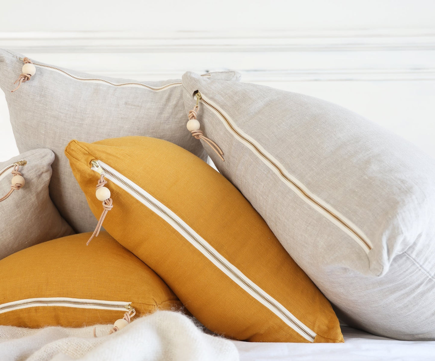 Mustard Washed Linen Pillow- 20x20 and Lumbar - celina mancurti - pillow - 20 X 20 INCHES -Cover ONLY -washed linen