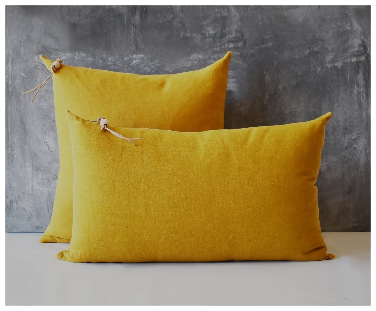 Mustard Washed Linen Pillow- 20x20 and Lumbar - celina mancurti - pillow - 20 X 20 INCHES -Cover ONLY -washed linen