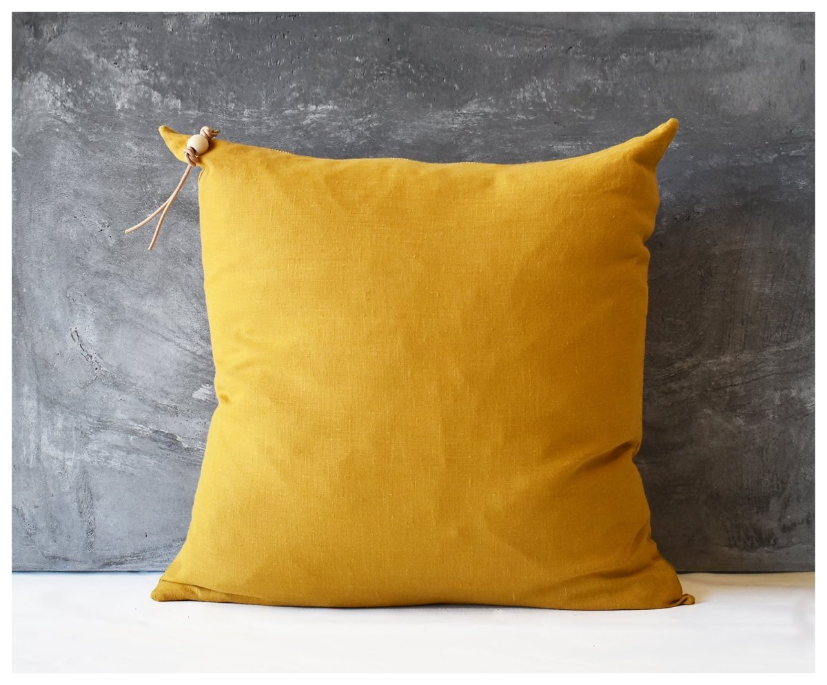 Mustard Washed Linen Pillow- 20x20 and Lumbar - celina mancurti - pillow - 20 X 20 INCHES -Cover ONLY -from