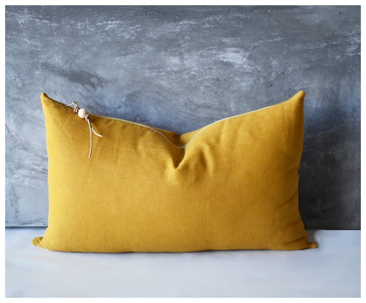 Mustard Washed Linen Pillow- 20x20 and Lumbar - celina mancurti - pillow - 24 X 14 INCHES -Cover ONLY -from