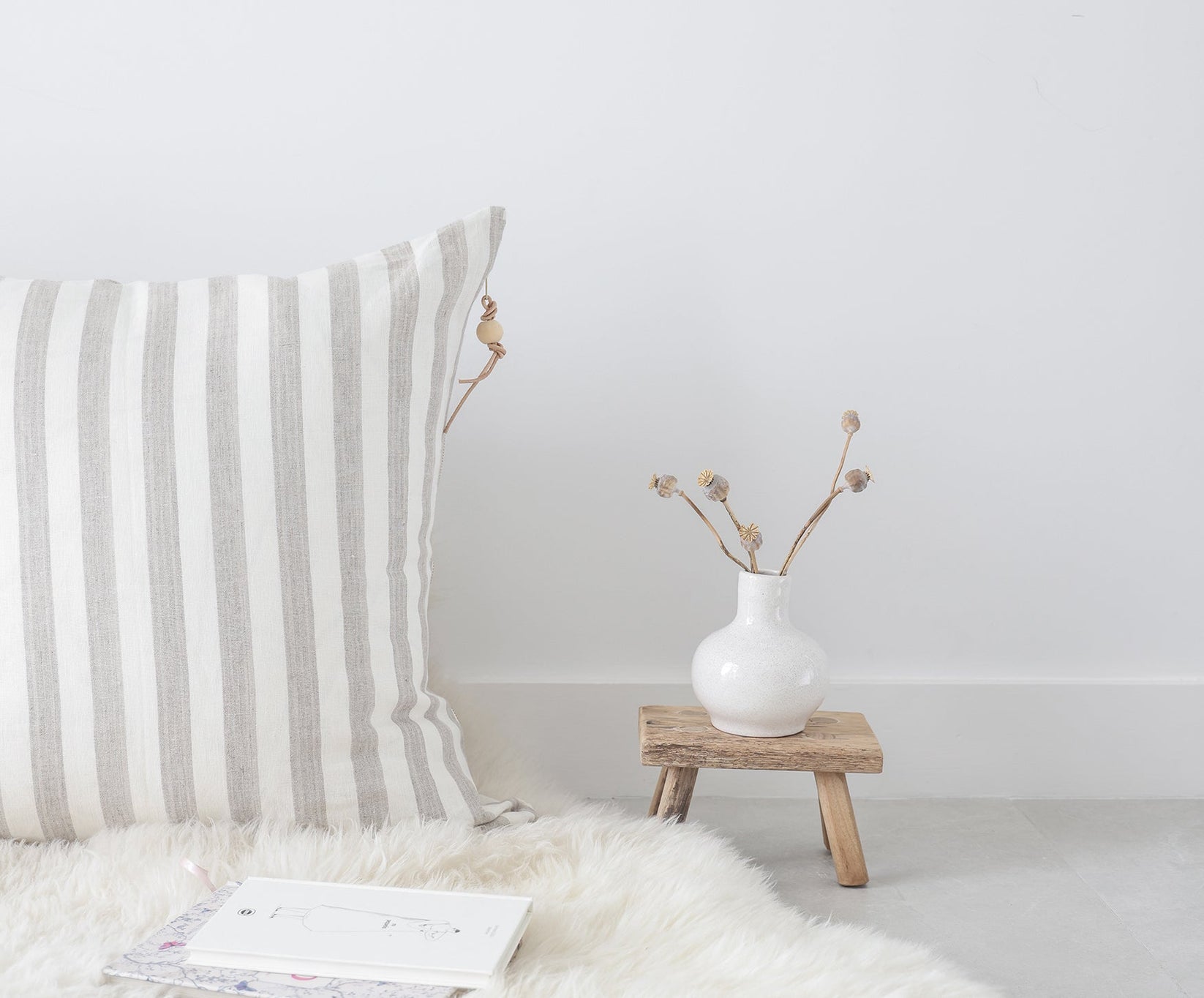 Linen floor pillow. Ivory and oatmeal stripes celina mancurti