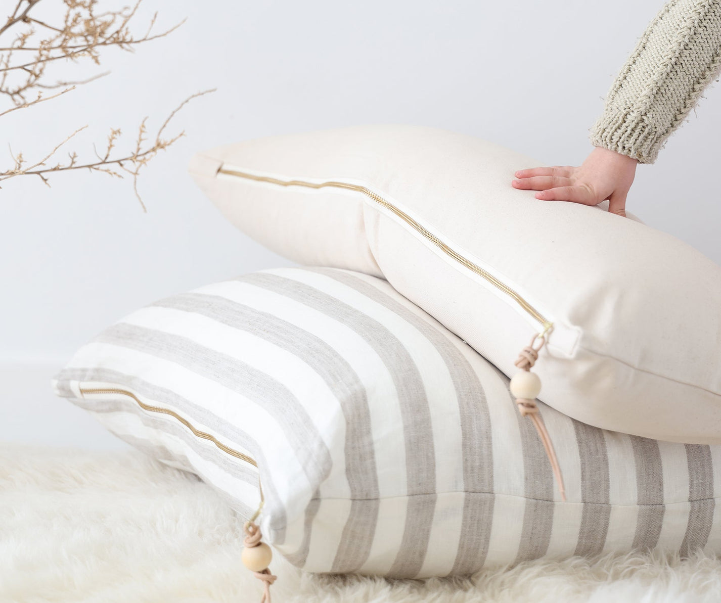 Linen floor pillow. Ivory and oatmeal stripes celina mancurti