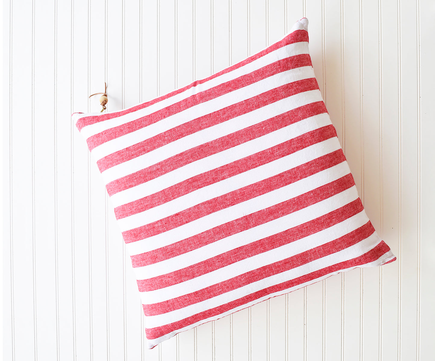 Red & White Stripe Linen Pillow – Coastal Throw Pillow