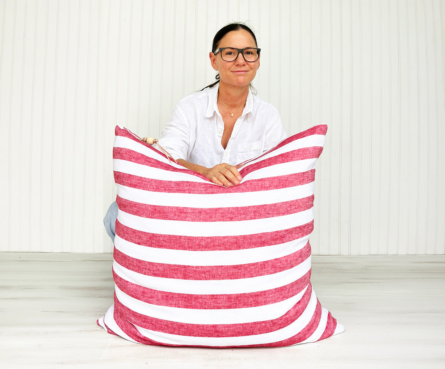Red & White Stripe Linen Pillow – Coastal Throw Pillow