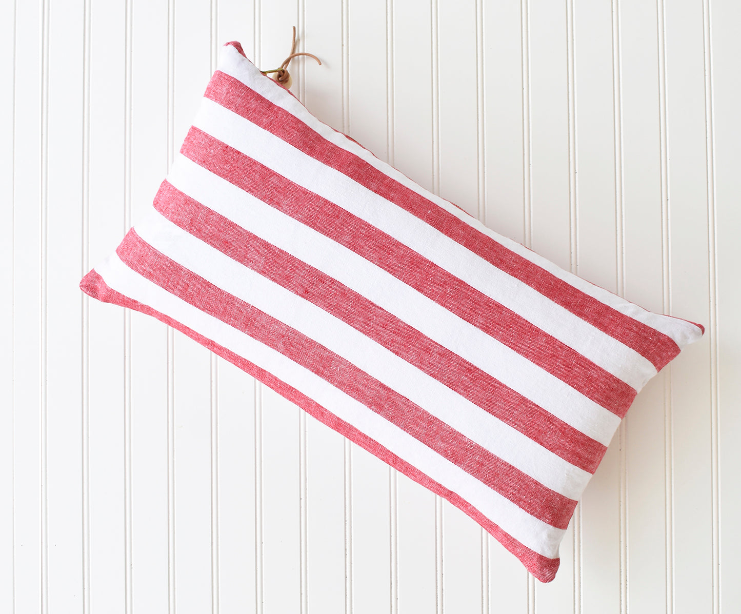 Red & White Stripe Linen Pillow – Coastal Throw Pillow