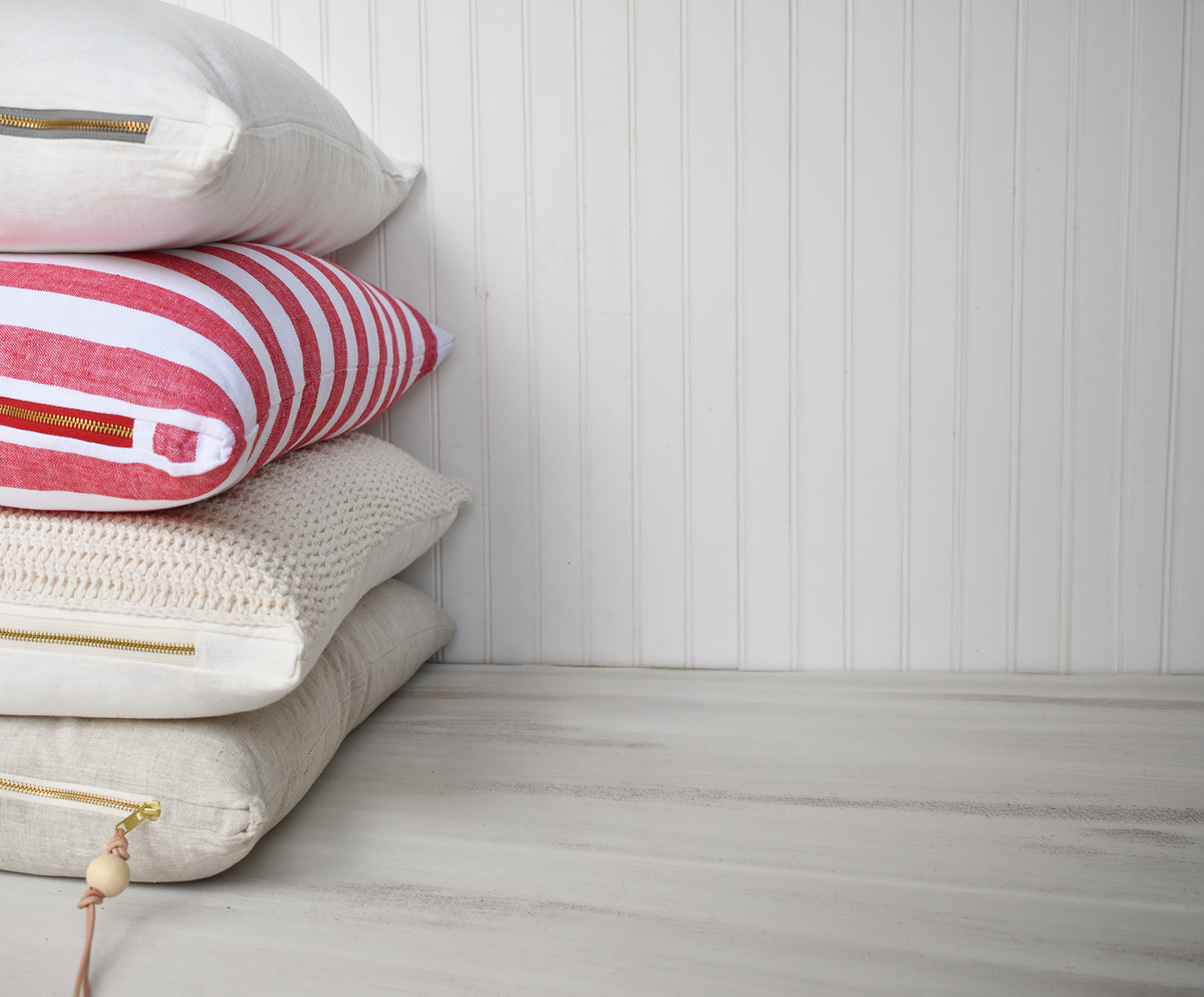 Red & White Stripe Linen Pillow – Coastal Throw Pillow