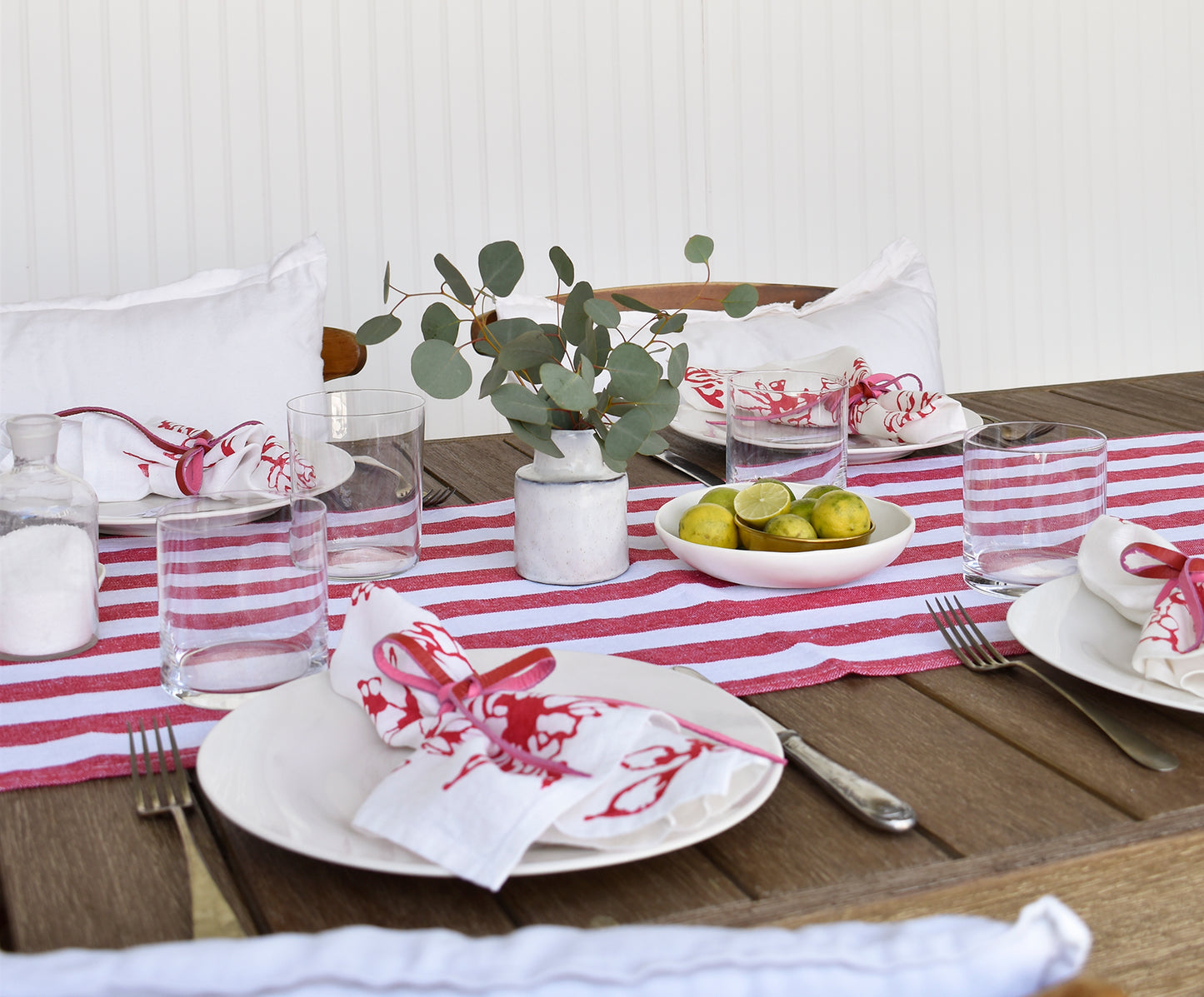 Red & White Striped Linen Table Runner