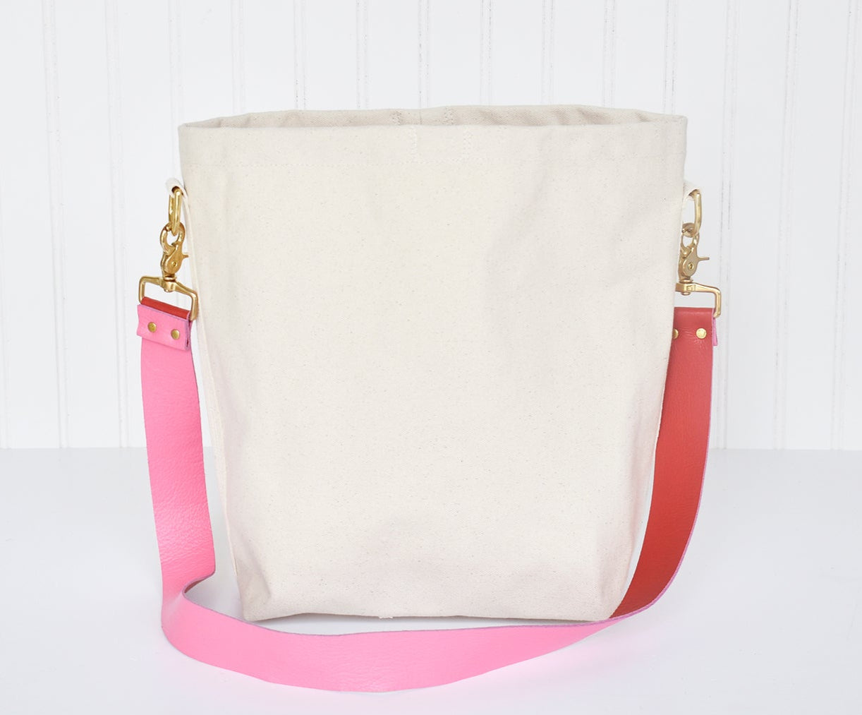 Tote Bag with Leather Strap - Pink & Red
