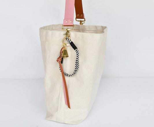 Tote Bag with Leather Strap - Rose & Caramel