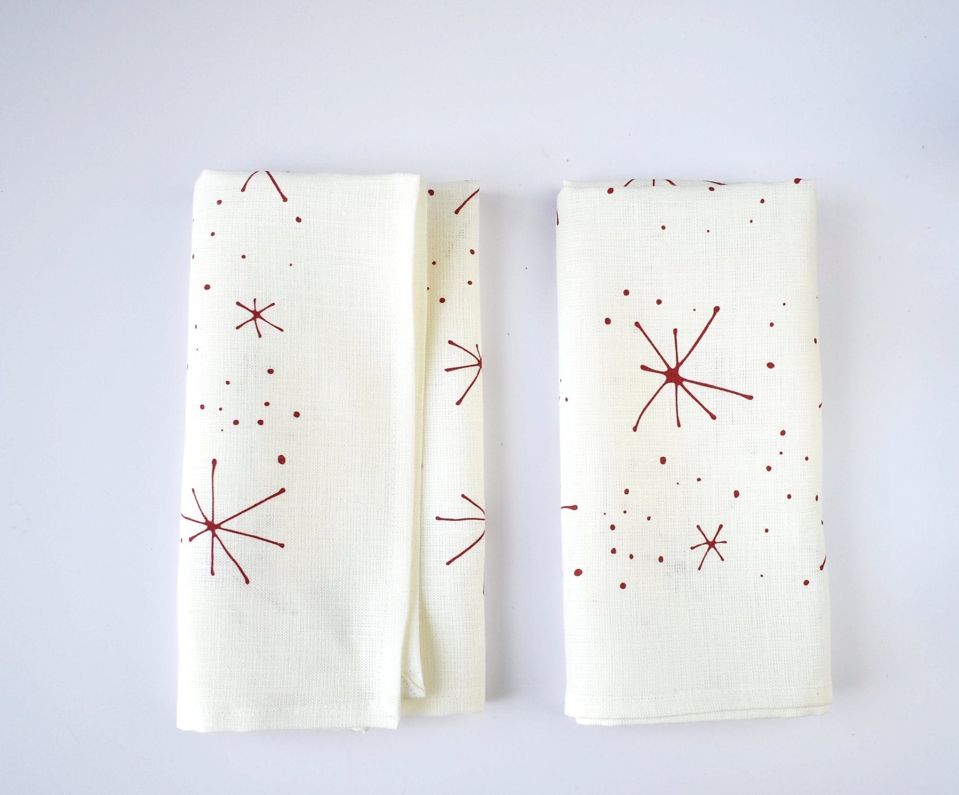 Snowflakes Linen Napkins - Red- Set of 2 - celina mancurti - napkins - -Hand Printed