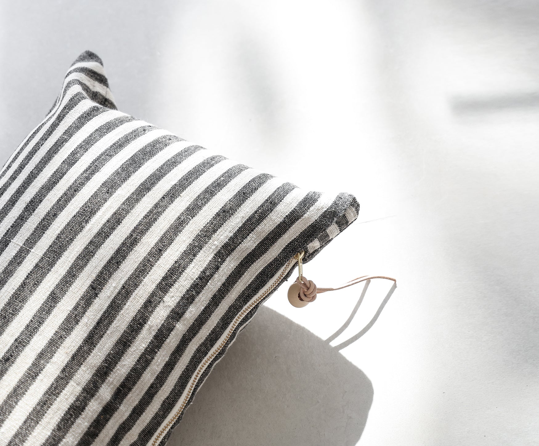 The Stripe Lumbar Pillow - Heavy Linen - celina mancurti - pillow - Cover + Insert - -Black & Oatmeal Stripes
