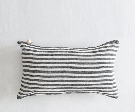 The Stripe Lumbar Pillow - Heavy Linen - celina mancurti - pillow - Cover + Insert - -Black & Oatmeal Stripes