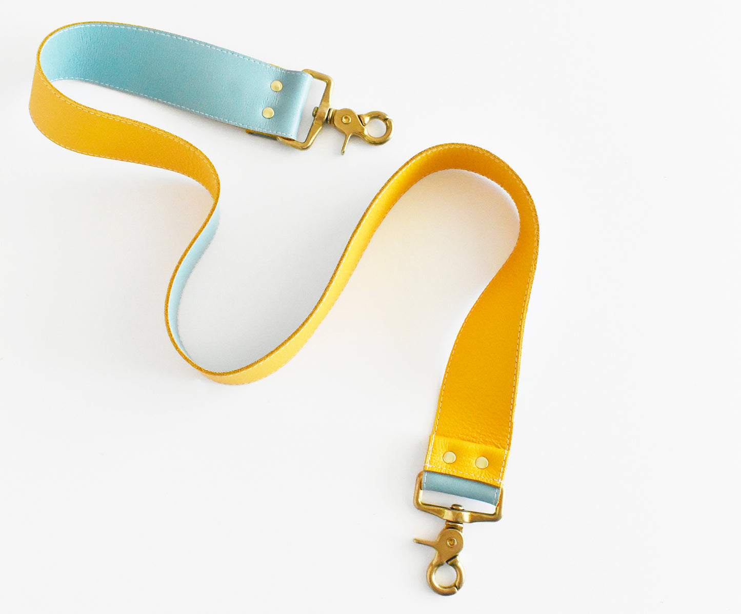 Tote Bag Black- Leather Strap Mustard/Turquoise
