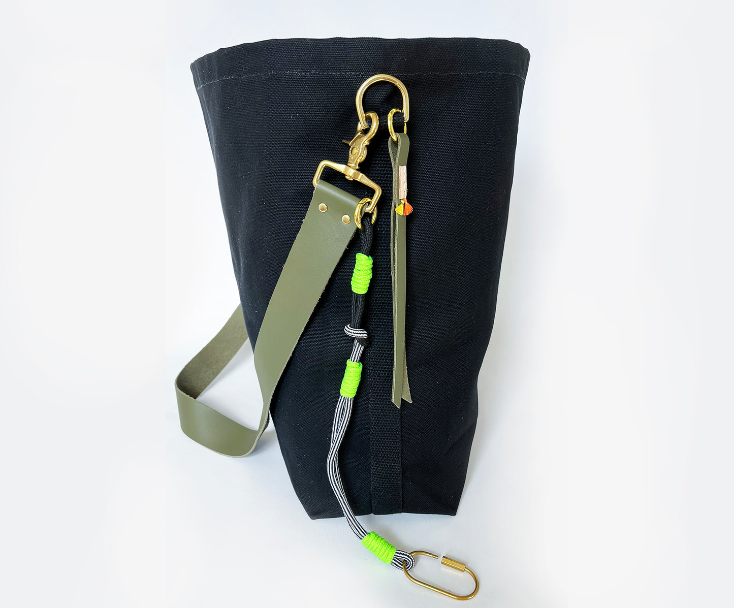 Tote Bag Black with Leather Strap Army