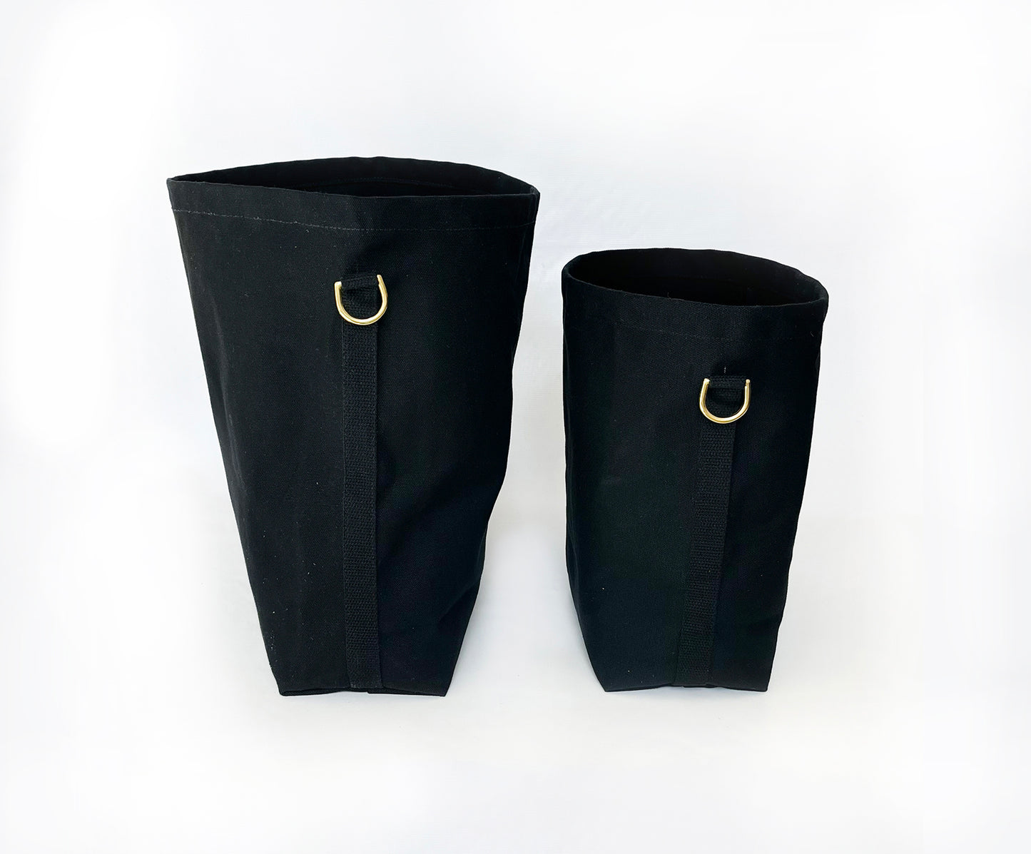 Tote Bag Black with Leather Strap Chocolate