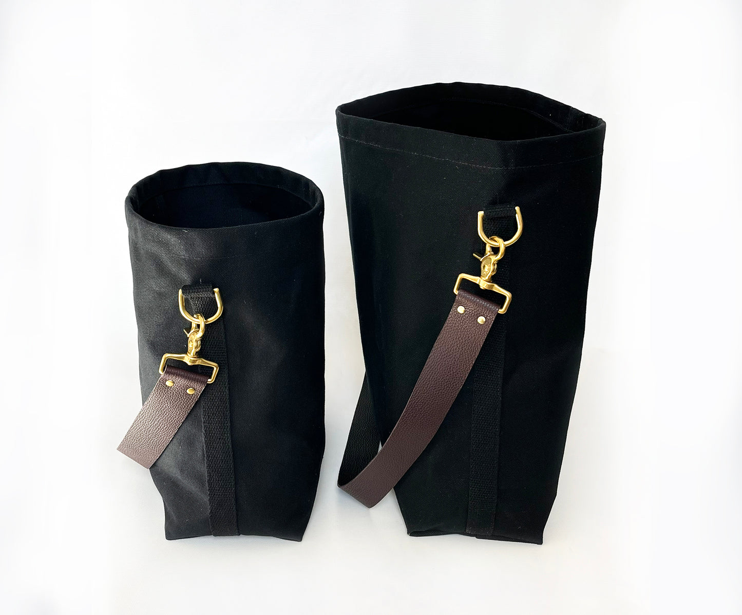 Tote Bag Black with Leather Strap Chocolate